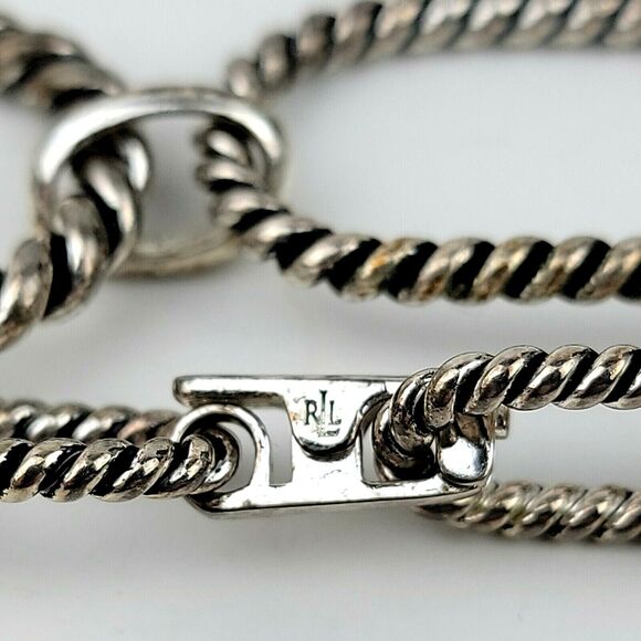 RLL Ralph Lauren Twisted Silver Tone Large Graduated Link Necklace 18 inch - Picture 5 of 8